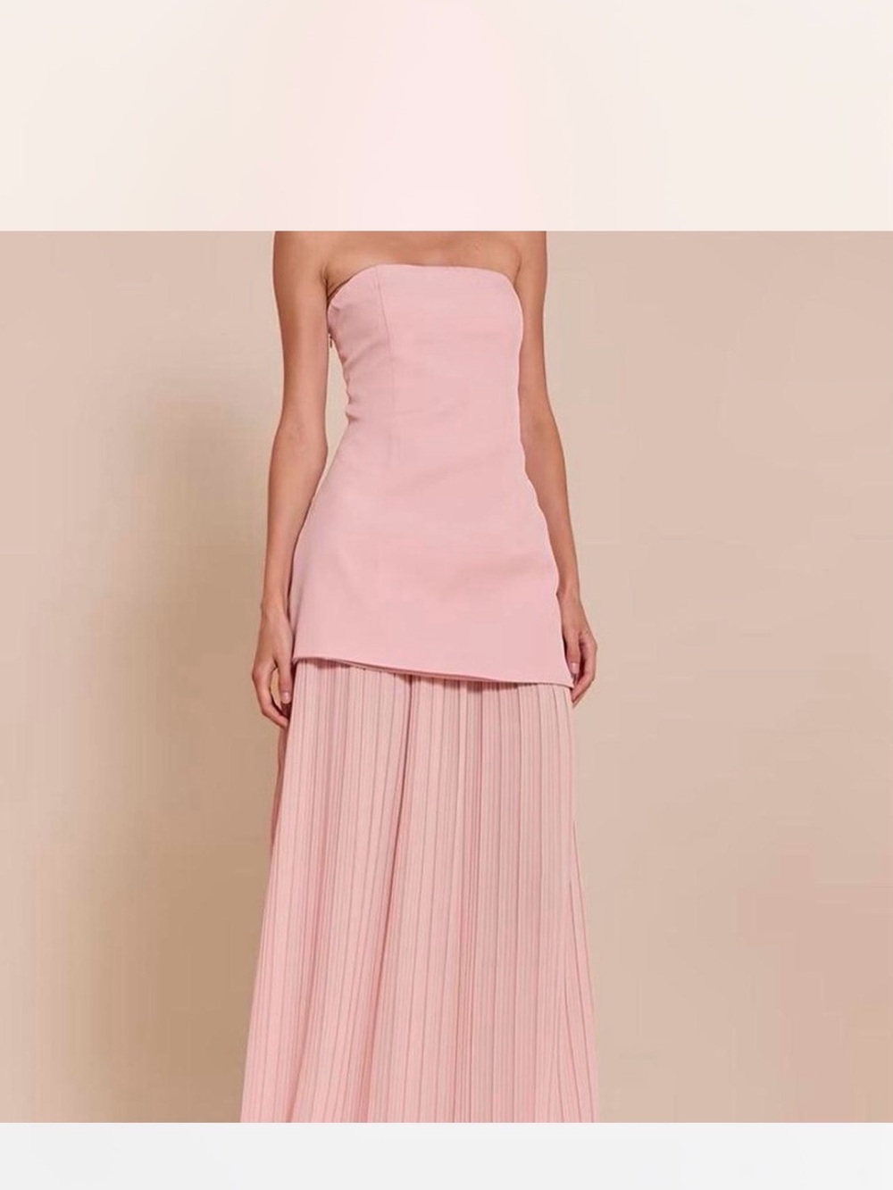 Pretty Little Thing Strapless Pink Pleated Maxi Dress